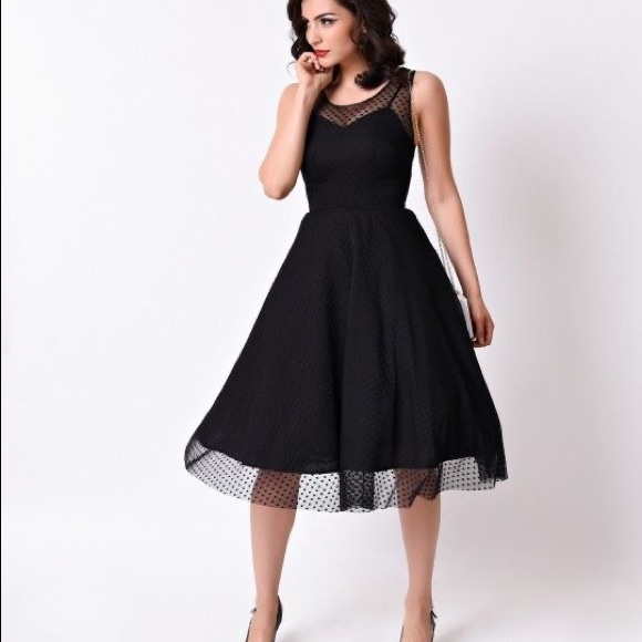 Unique Vintage Dresses & Skirts - 1950s Black swing dress with heart overlay